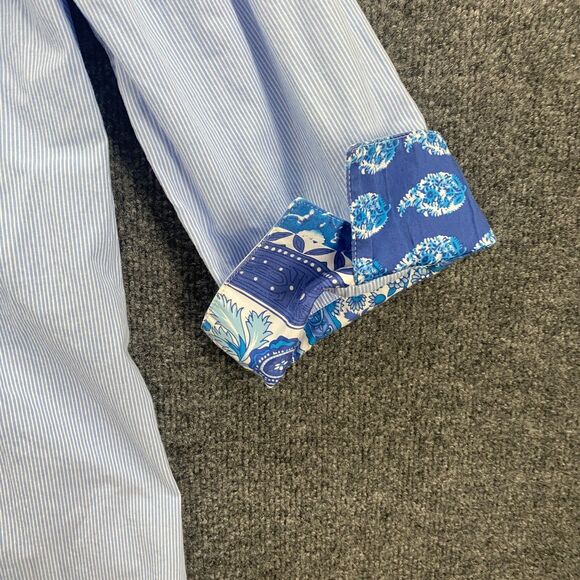 Finley Blouse Top Womens L Blue Striped Tunic Collared Office Ladies Preppy - Picture 5 of 10